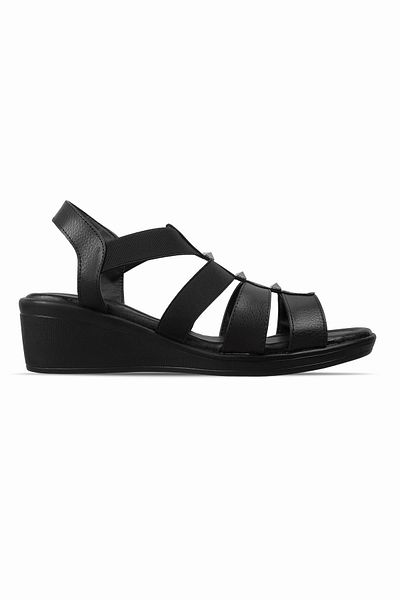 Lal Shoes & Bags Sandale elastice cu 4 dungi Poppy pentru damă-negru