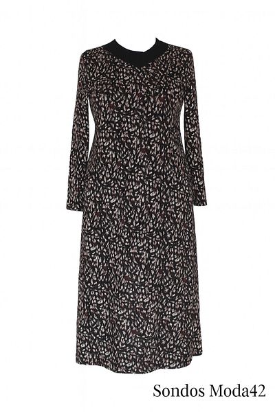 HESNA Women's Serap Plus Size Burgundy Leaf Patterned Black Dress