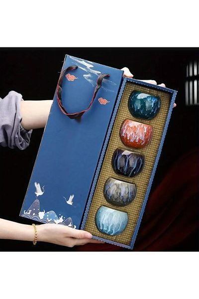 esdekor Color / 5 Sets a Set of Oven-Modified Ceramic Tea Cups
