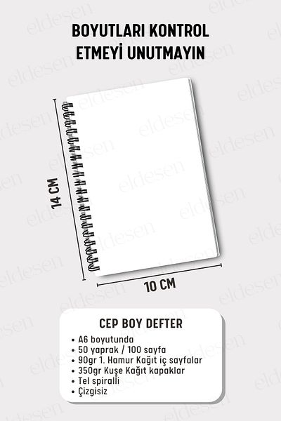 Eldesen Tasarım Set of 3 Pocket Size A6 Spiral Unlined Notebooks, Cardboard Cover 10X14 Cm, 50 Sheets 100 Pages