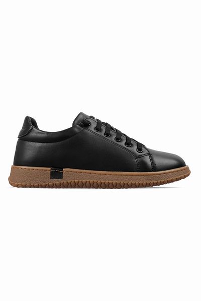Lal Shoes & Bags Races Women's Genuine Leather Rubber Laced Casual Shoes-Black