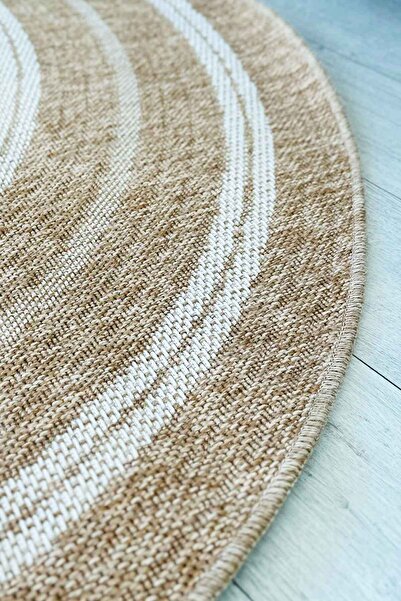 Decomia Home Laura Hasır Jüt Modern Çizgili Yuvarlak Dokuma Halı Kilim