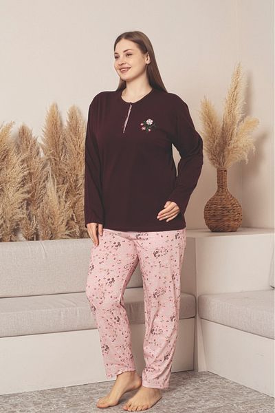 Farya Home X-Dreamy Plus Size Cotton Button-Down Collar Long Sleeve Combed Cotton Pajamas Set