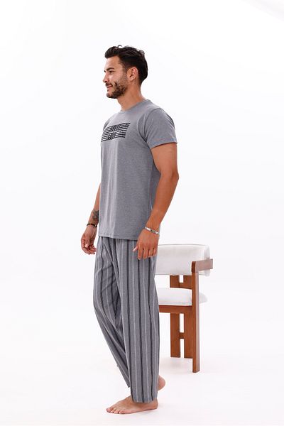 Pijamasoft Men's Pockets Striped Gray Short Sleeve Summer Pajamas Set