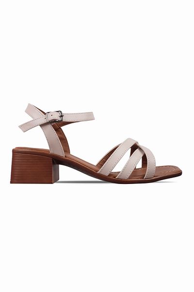 Lal Shoes & Bags Pantofi cu toc pentru femei Peony, 3 piese, cu bandă încrucișată, crem