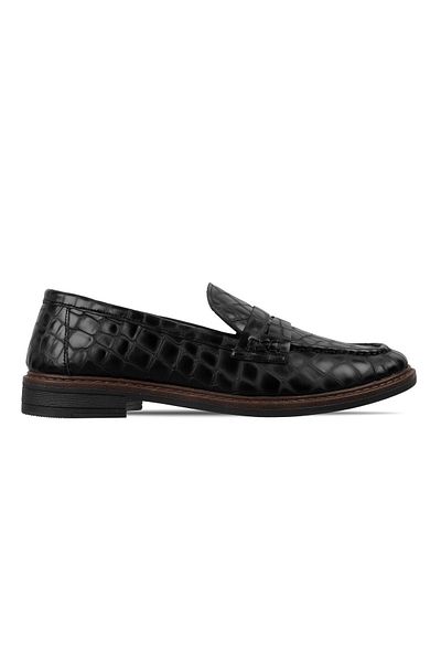 Lal Shoes & Bags Eliss Women's Genuine Leather Crocodile Patterned Ballerina Shoes-Black