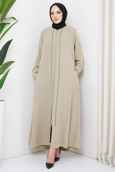 hafsamina Mina Large Size Stoned Ferace Beige Hm2308