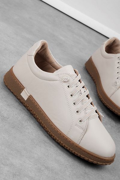 Lal Shoes & Bags Races Women's Genuine Leather Rubber Laced Casual Shoes-Cream