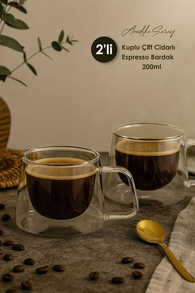 Anadolu Saray 2 Pcs Double-Walled Espresso Cups with Heat-Resistant Cups |   Coffee and Presentation Cup