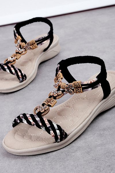 Lal Shoes & Bags Sandale elastice cu cataramă fluture mici pentru femei Neglect-negru