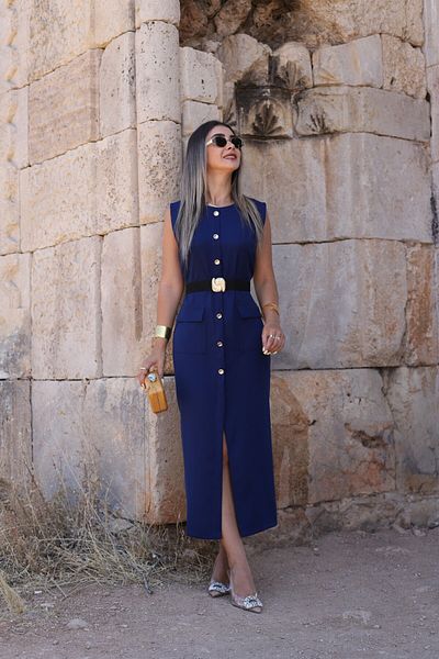 bytugcekaya Rochie de design cu detaliu curea cu cataramă bleumarin