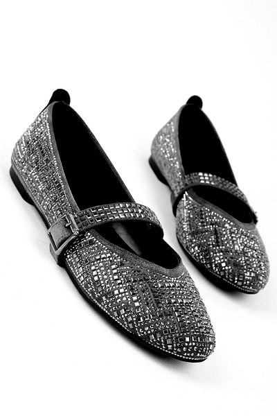 Lal Shoes & Bags Meronna Women's Shaped Stone Detailed Ballerinas-Anthracite