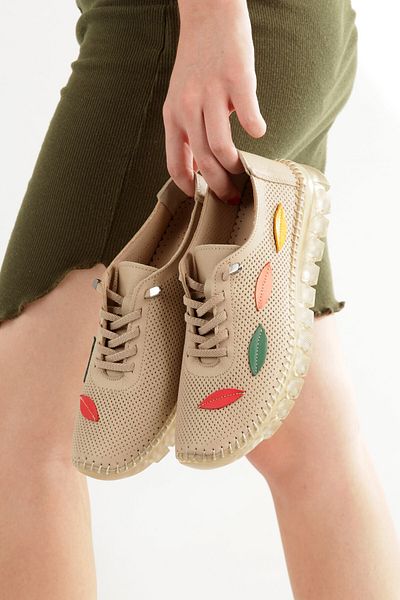 Modabuymus Aryan Cream Skin Color Genuine Leather Summer Perforated Ballerina Sports Shoes Suitable for Anatomy