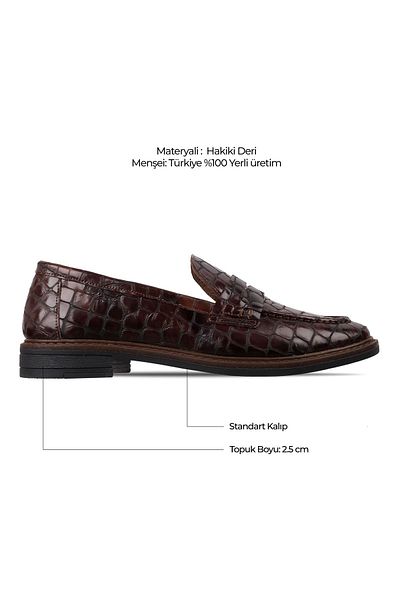 Lal Shoes & Bags Eliss Women's Genuine Leather Crocodile Patterned Ballerina Shoes-Brown