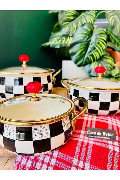 CASA DE BELLA Avangard 3-Piece Checkered Enamel Pot Set-Casa De Bella