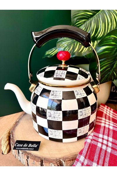 CASA DE BELLA Avangard Dama Pattern Enamel Single Teapot 2,5Lt-Casa De Bella