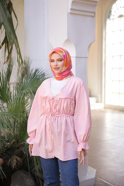 Nergis Neva Butik Elastic waist gathered kimono tunic