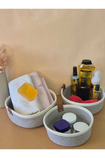 LEVA Multi-Purpose 3-Piece Basket, Jute Yarn Knitted Basket, Decorative Large, Medium, Small Size Basket Set