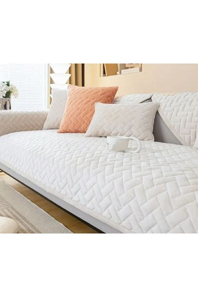 DECORA CASA HOME COLLECTİON Set de 4 huse de scaun cu model matlasat din catifea (pentru 1 loc) 2 bucăți de înclinare + 1 cadou de pernă
