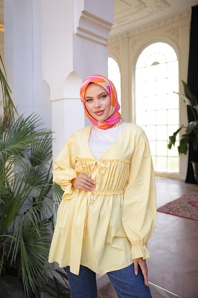Nergis Neva Butik Elastic waist gathered kimono tunic