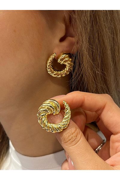 ZRA Vanilla Avenue Golden Yellow Twist Detailed Spiral Large Daily Use Women's Earrings