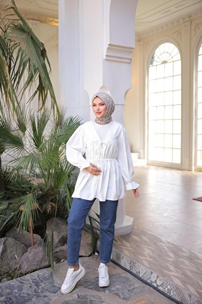 Nergis Neva Butik Elastic Kimono Tunic with Gathered Waist