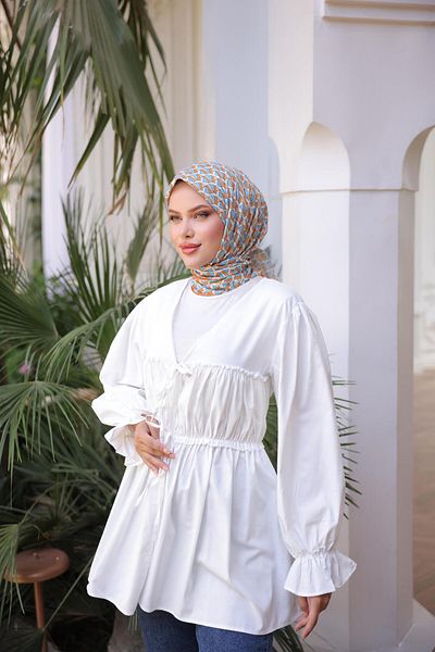 Nergis Neva Butik Elastic Kimono Tunic with Gathered Waist