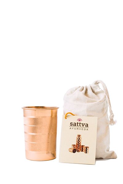 Sattva Ayurveda Copper cup with Stripe lid, 350ml - Sattva Ayurveda