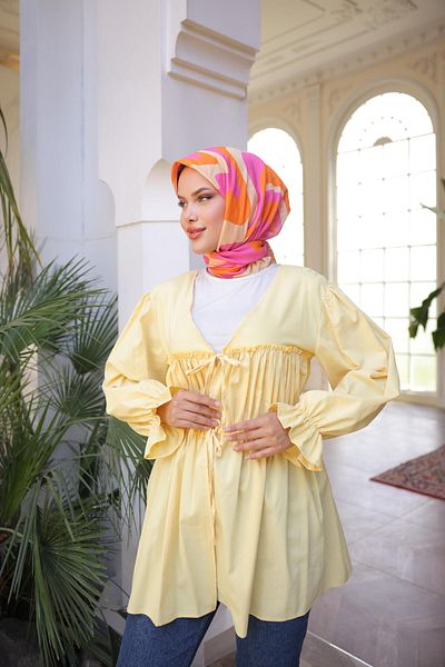 Nergis Neva Butik Elastic waist gathered kimono tunic