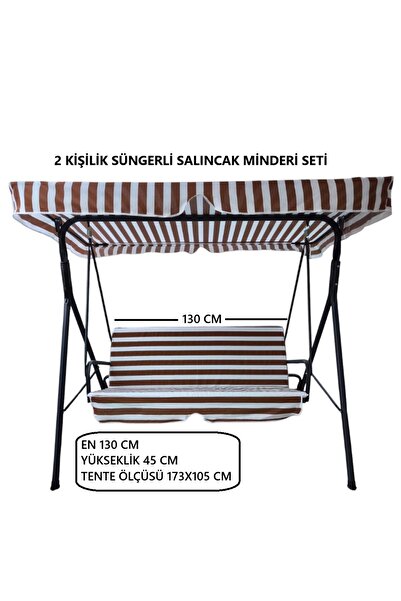 Mor Minder Salıncak Minder Seti Tenteli KAHVERENGİ BEYAZ 2 Kişilik Süngerli Işbir Gri Sünger 130X45X3CM