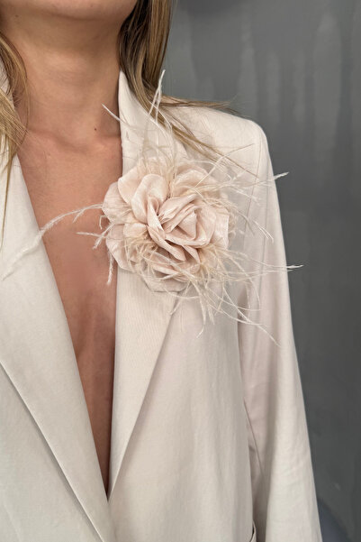 Trend aksesuar Parlak Kumaş Tüy Detaylı İğneli Çiçek Broş