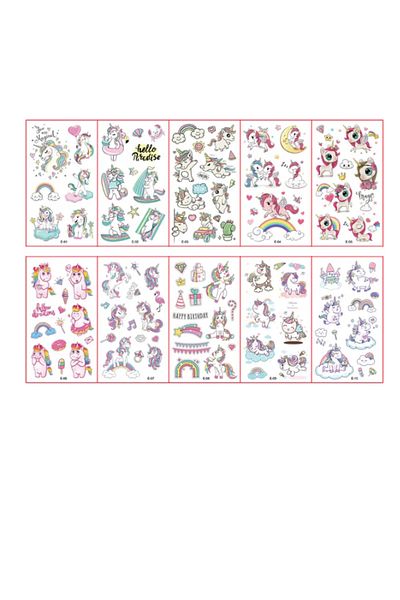 OEM Set 10 folii tatuaje temporare pentru fete, Unicorni