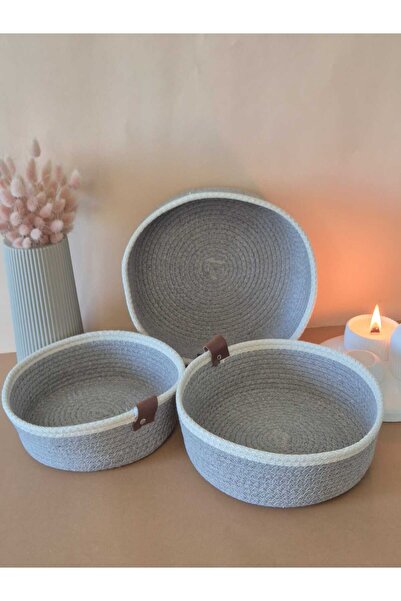 LEVA Multi-Purpose 3-Piece Basket, Jute Yarn Knitted Basket, Decorative Large, Medium, Small Size Basket Set