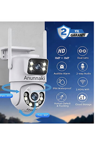 Anunnaki Ip Ptz Full Hd Wifi Güvenlik Kamerası V380 Pro Smart Gece Görüşlü Ses Kayıtlı Çift Lensli Kamera