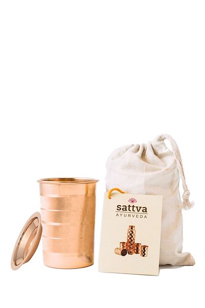 Sattva Ayurveda Copper cup with Stripe lid, 350ml - Sattva Ayurveda