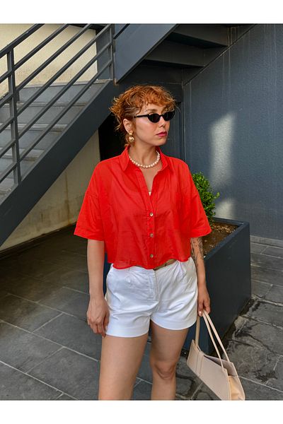 Bak'ap Cotton Crop Orange Summer Short Sleeve Shirt