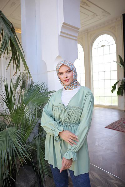 Nergis Neva Butik Elastic waist gathered kimono tunic