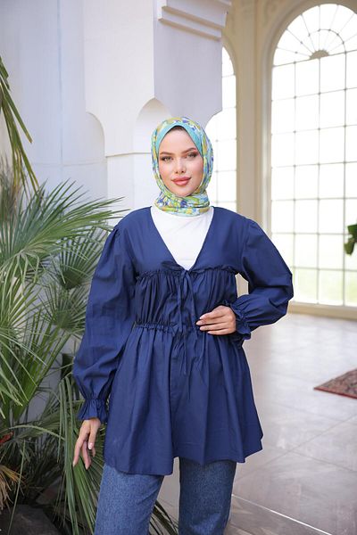 Nergis Neva Butik Elastic Kimono Tunic with Gathered Waist