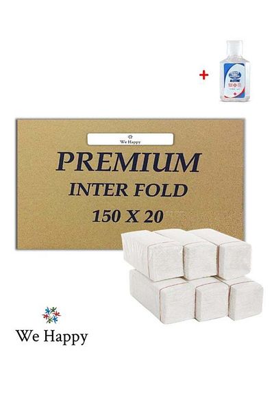 WE HAPPY Premium Interfold Tissue Paper Hand Towel 150 Sheets x 20 Packs - 3000 Pieces