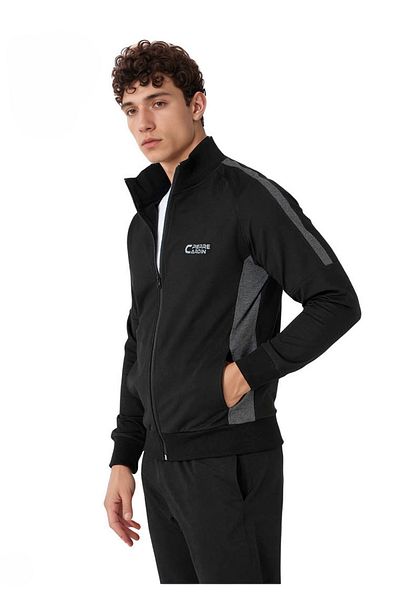 Pierre Cardin Cotton Seasonal Black 2 Thread Zipper Straight Leg Sweatpants Set Q8P2K4Rkc6