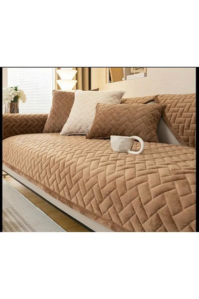 DECORA CASA HOME COLLECTİON Set de 4 huse de scaun cu model matlasat din catifea (pentru 1 loc) 2 huse de scaun + 1 husă de pernă cadou