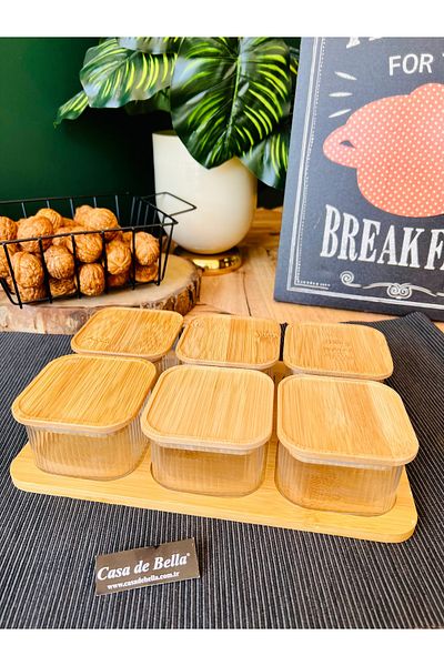 CASA DE BELLA 7 Piece Bamboo Tray with Borosilicate Glass and Bamboo Lid Breakfast-Casa De Bella