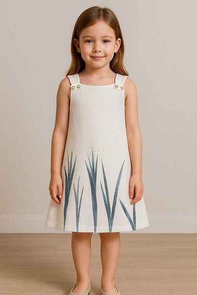 GAMZEAKKUŞ Zero Sleeve Lined Linen Girl's Dress