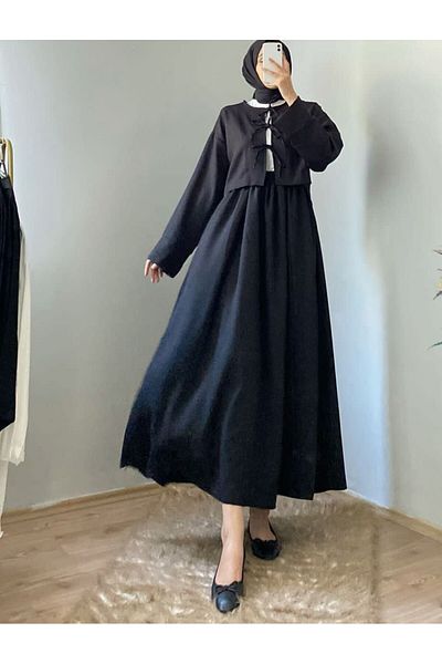 Butik 3 Tie Linen Skirt Suit Black