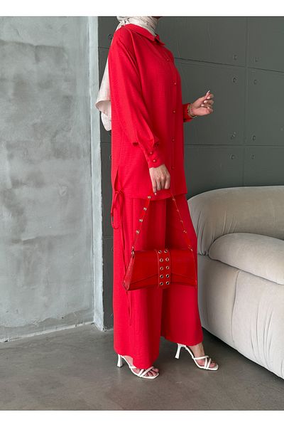 hacer ayaydın Aerobin Fabric Rope Detail Basic Pants Tunic 2-Piece Set