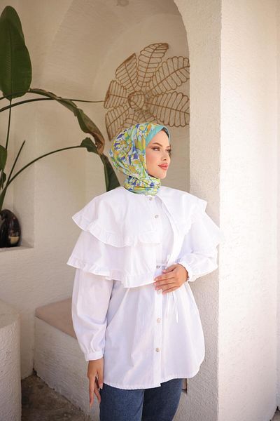 Nergis Neva Butik Double Cape Tunic with Tie at the Waist