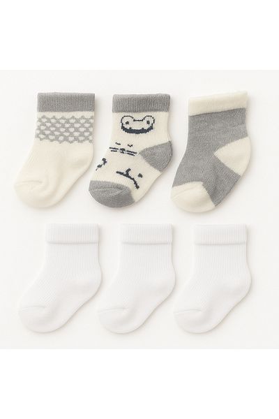 mini mia Set of 6 Baby Socks – Patterned & Solid Color, Soft Cotton