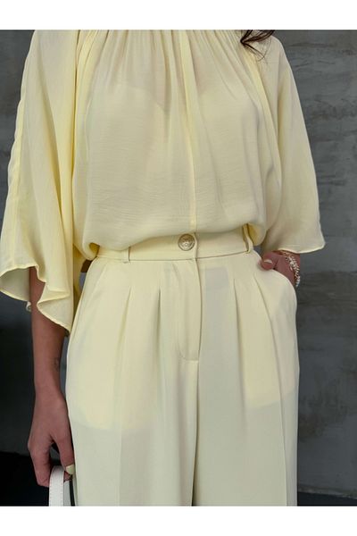 Elif Özbey Butik Yellow Gold Button Detailed Palazzo Trousers