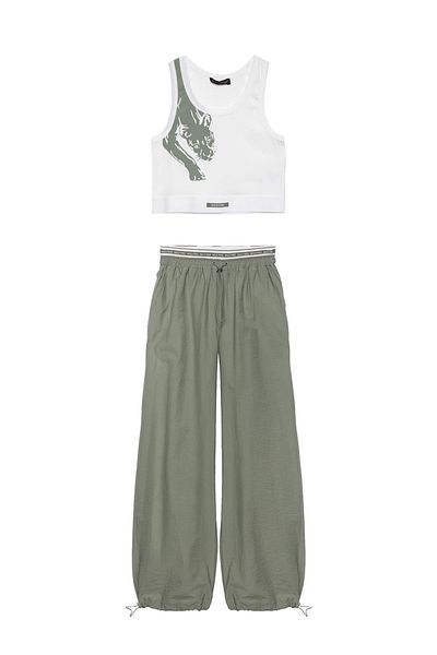 Quzu Halter Neck Patterned Crop Tank Top and Elastic Detailed Pants Set