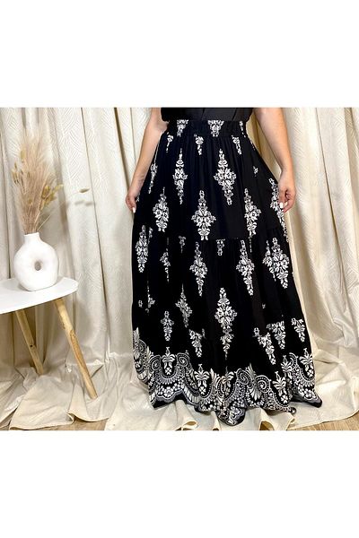 Intisimo Long, Flowy Skirt, Black/White